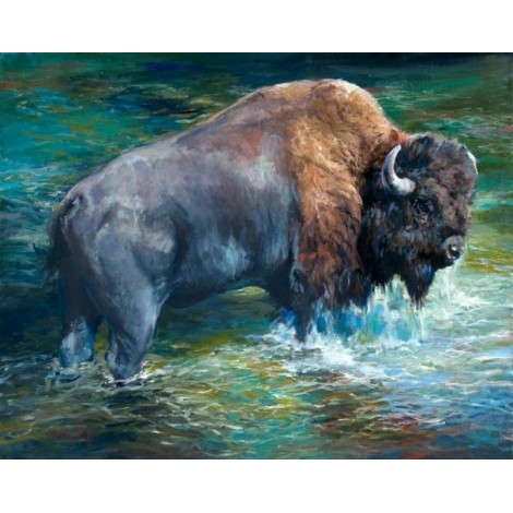Bison in Water - Paint by Diamonds