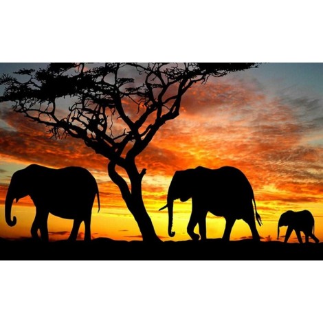 African Elephant Family Diamond Painting