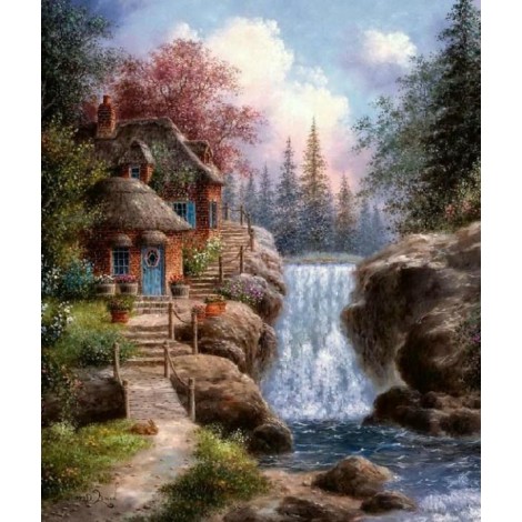 Beautiful House by the Waterfall